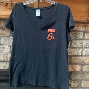 Black V-Neck Victoria secret “pink” Baltimore o’s baseball tee size lg